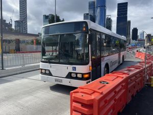 Thompson Bus Services 075GJT at Cultural Centre doing Rail Replacement works.