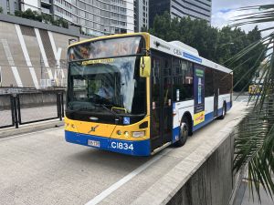 TFB1834 Volvo B7RLE arriving into South Bank Busway doing a 203 service.