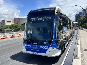 Brisbane Metro 9005 leaving Cultural Centre Station testing.