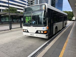 Thompson Bus Services 064GJT at South Bank Busway doing Rail Replacement works.